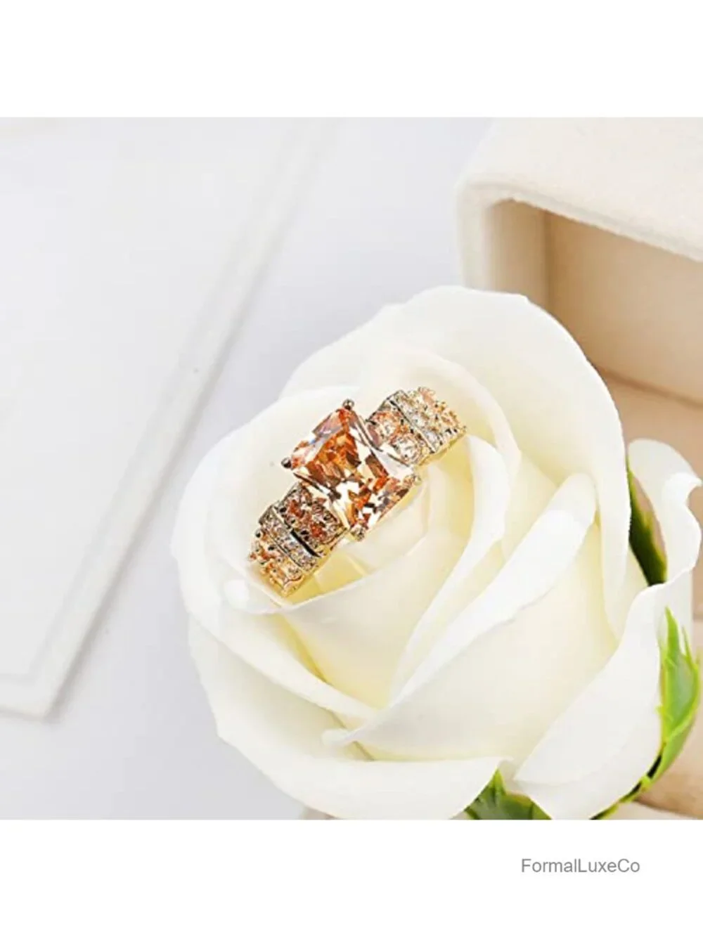 Square Halo 14k Yellow Gold Plated Cubic Zirconia Statement Ring for Women